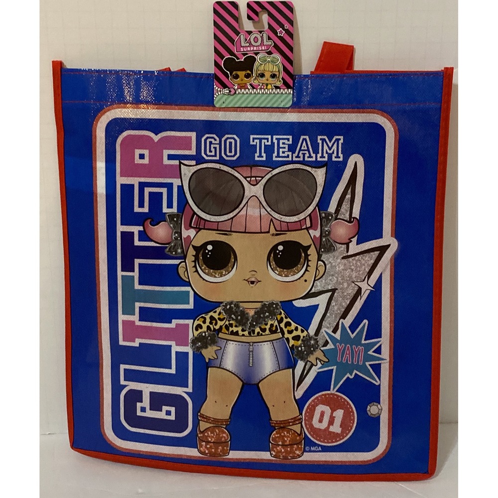 LOL Surprise Go Team Glitter Reusable Tote Bag Blue Red MGA 302196 New